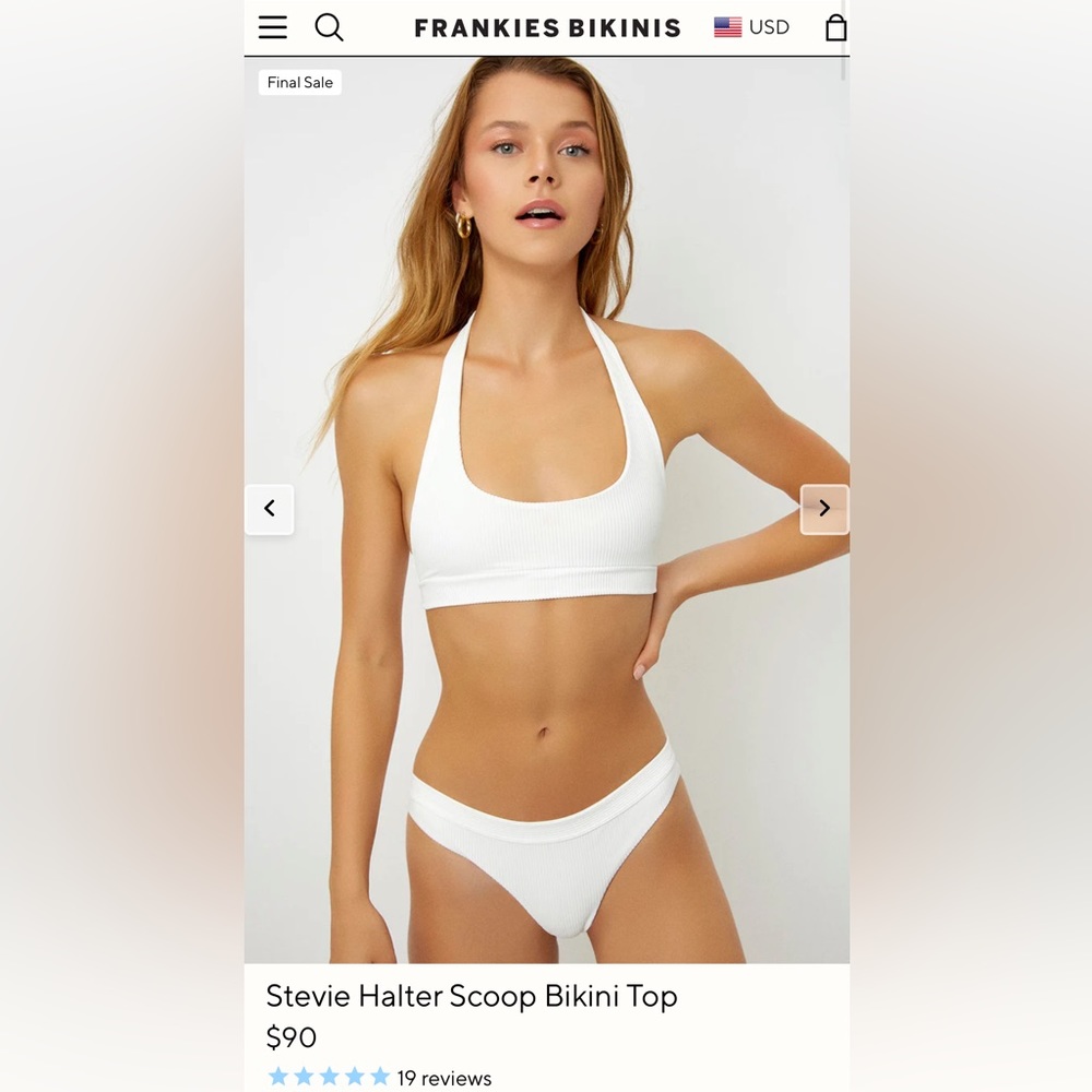 NWT Frankie’s Bikinis White Ribbed Top Size S